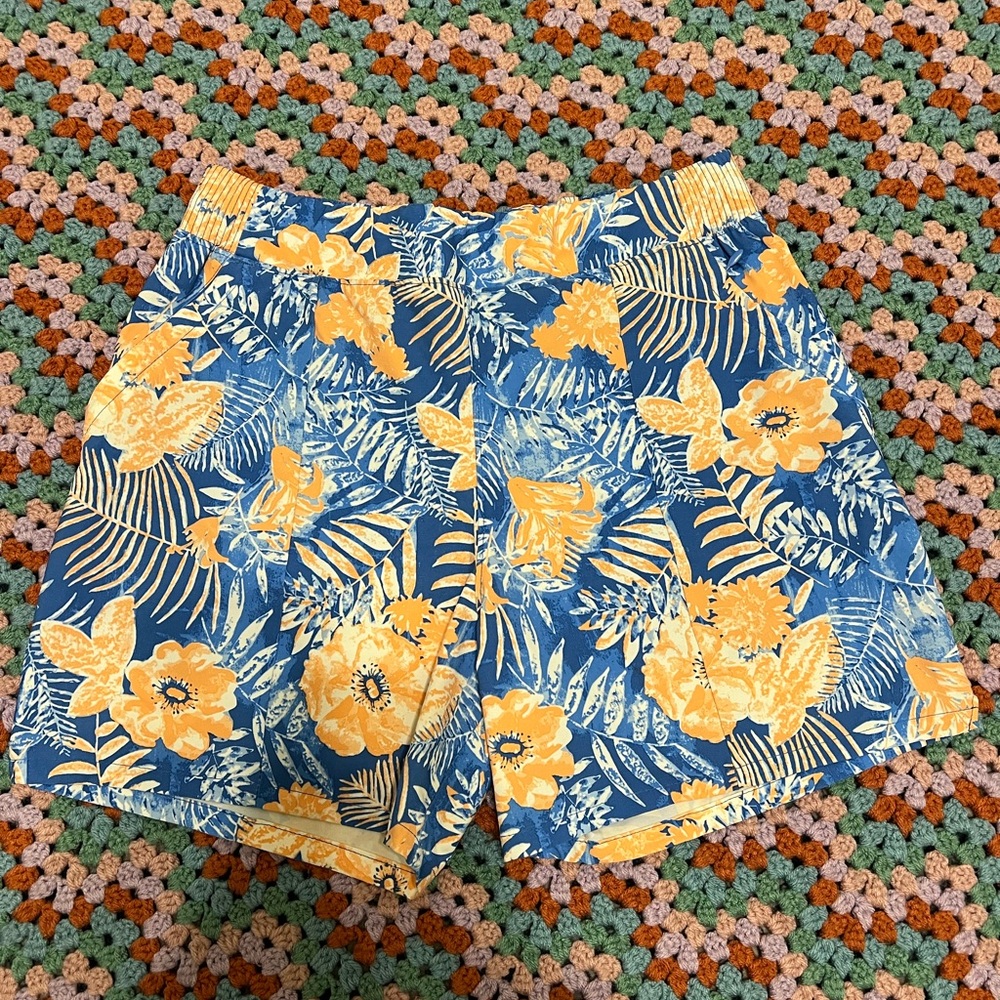 Columbia Women's High Waist Floral Shorts - Blue and Peach